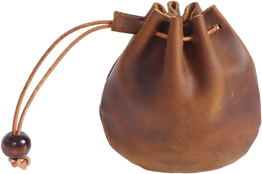 1 Pcs Mini Leather Drawstring Coin Purse Vintage Leather Coin Bag, Coin Organizer, Change Holder,Leather Drawstring Pouch for Men & Women