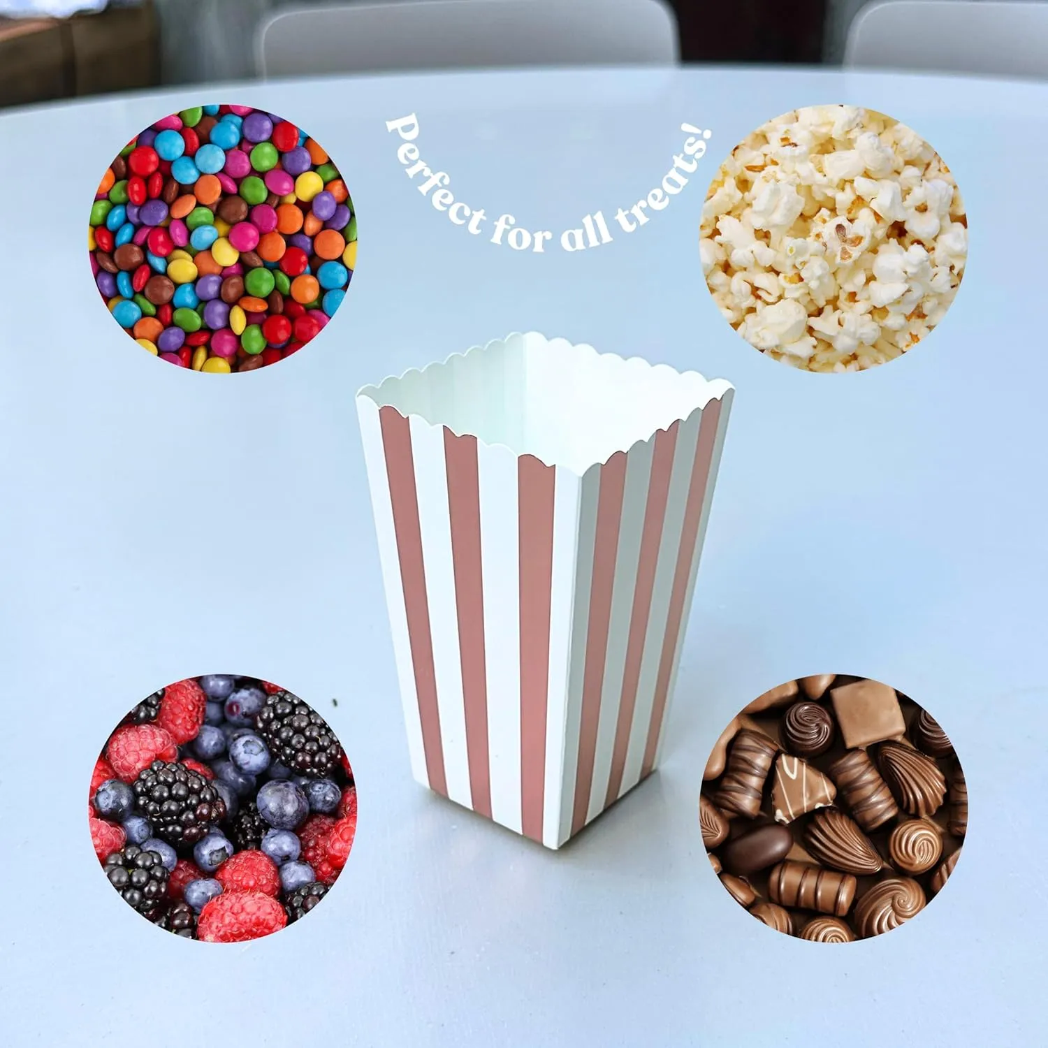 100 Pack Rose Gold Disposable Paper Popcorn Boxes - Movie Theater Style Reusable Popcorn Boxes for Parties, Carnivals, and Circus Events (Rose Gold)