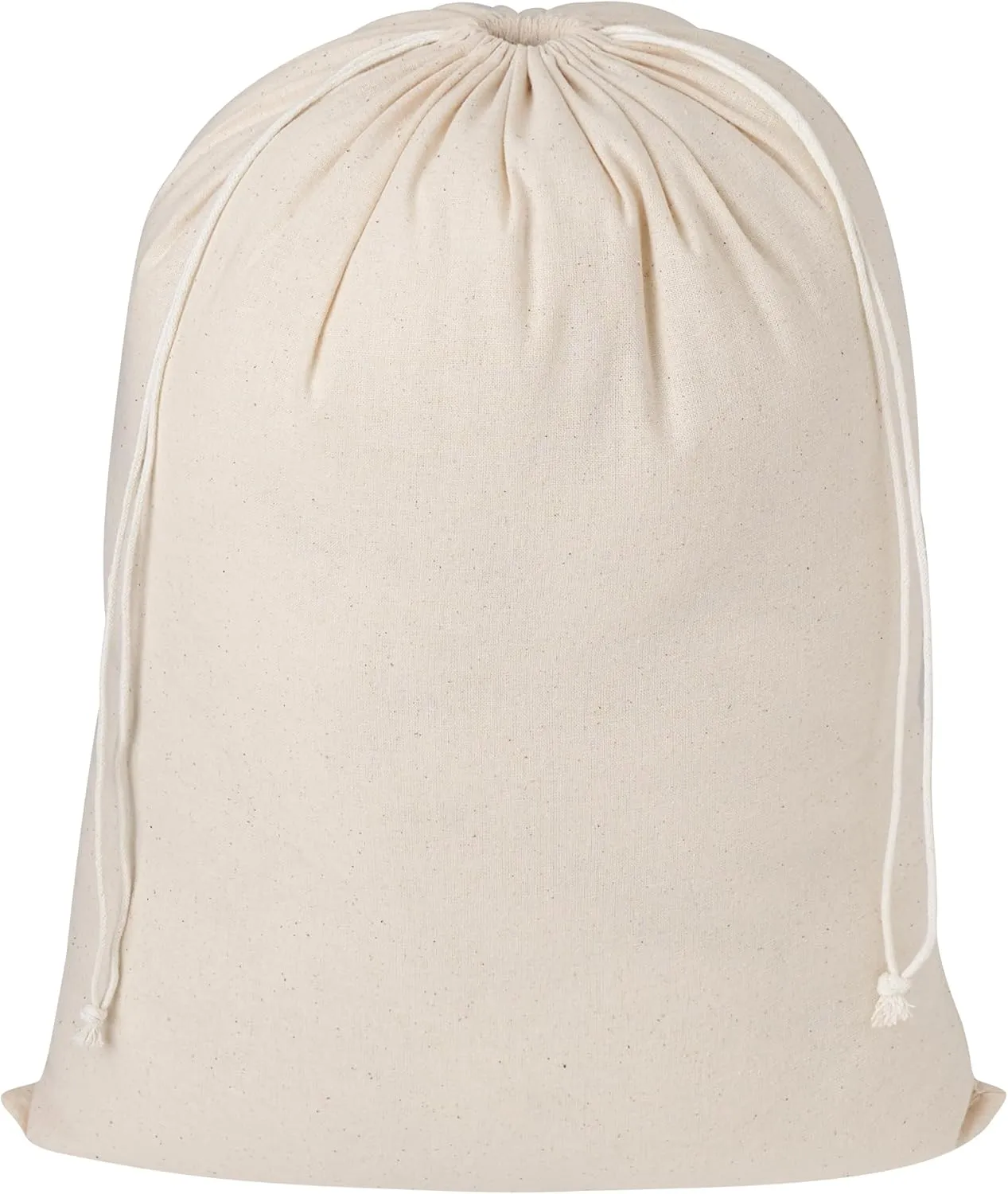 100 Percent Cotton Drawstring Bags, Reusable Quality with Double String, For Pantry Kitchen Storage Shoes - Pack of 6 (Natural Beige, 12 x 16 Inch)