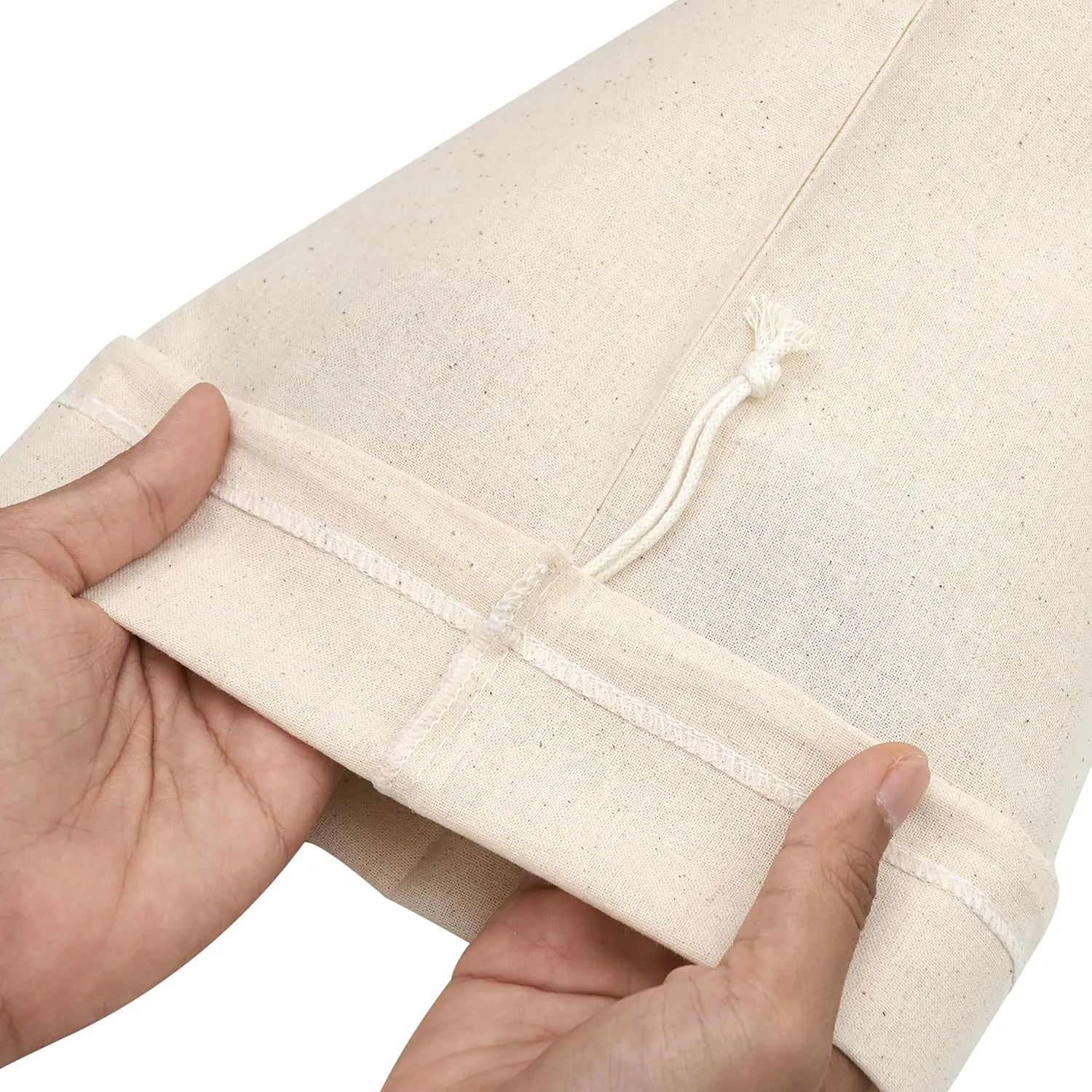100 Percent Cotton Drawstring Bags, Reusable Quality with Double String, For Pantry Kitchen Storage Shoes - Pack of 6 (Natural Beige, 12 x 16 Inch)