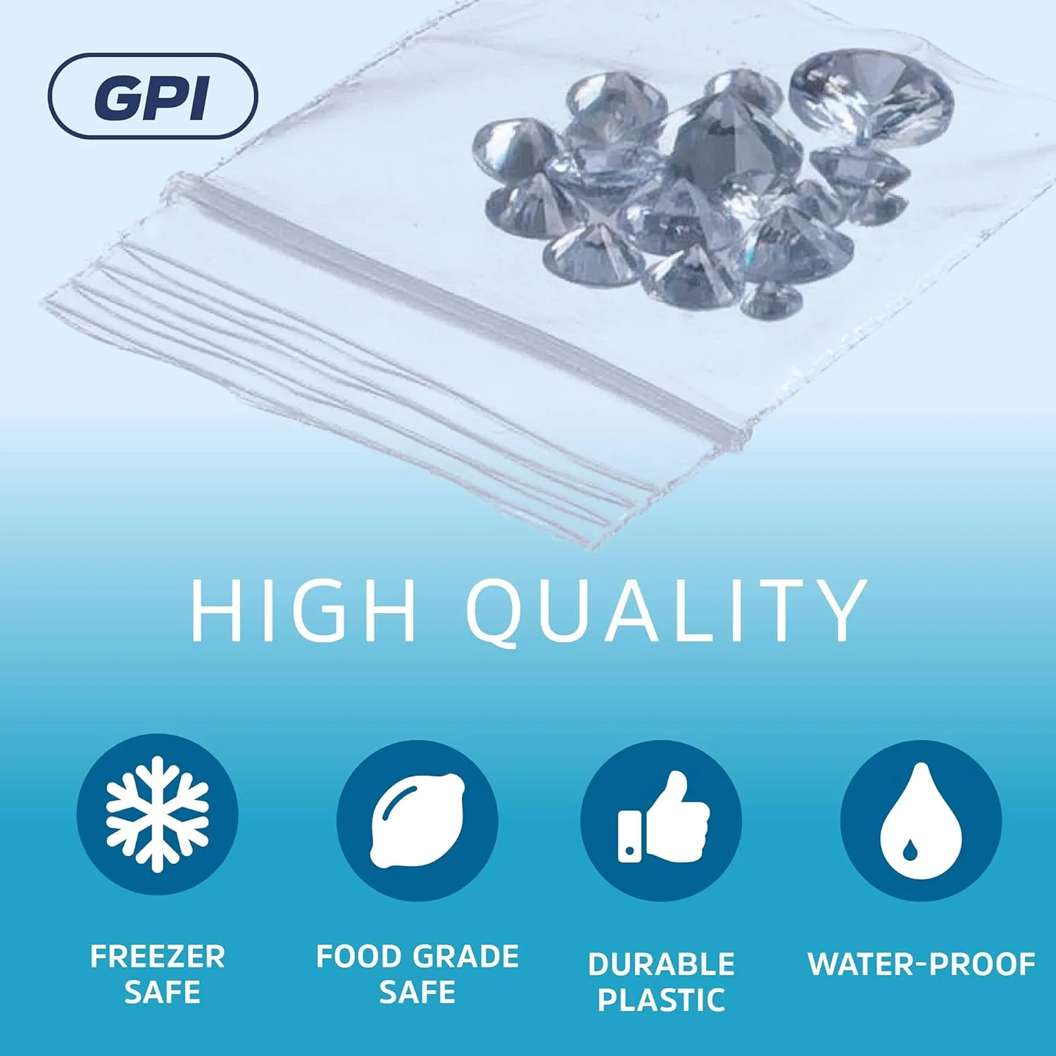 1000 Count - 1.25" x 1.25" Small Zip Bags, Mini Reclosable Zipper Baggies, 2 Mil, Clear Plastic Resealable Storage Bags with Zip Top Lock for Packaging Jewelry, Diamonds, Pills, Beads, Seeds - GPI
