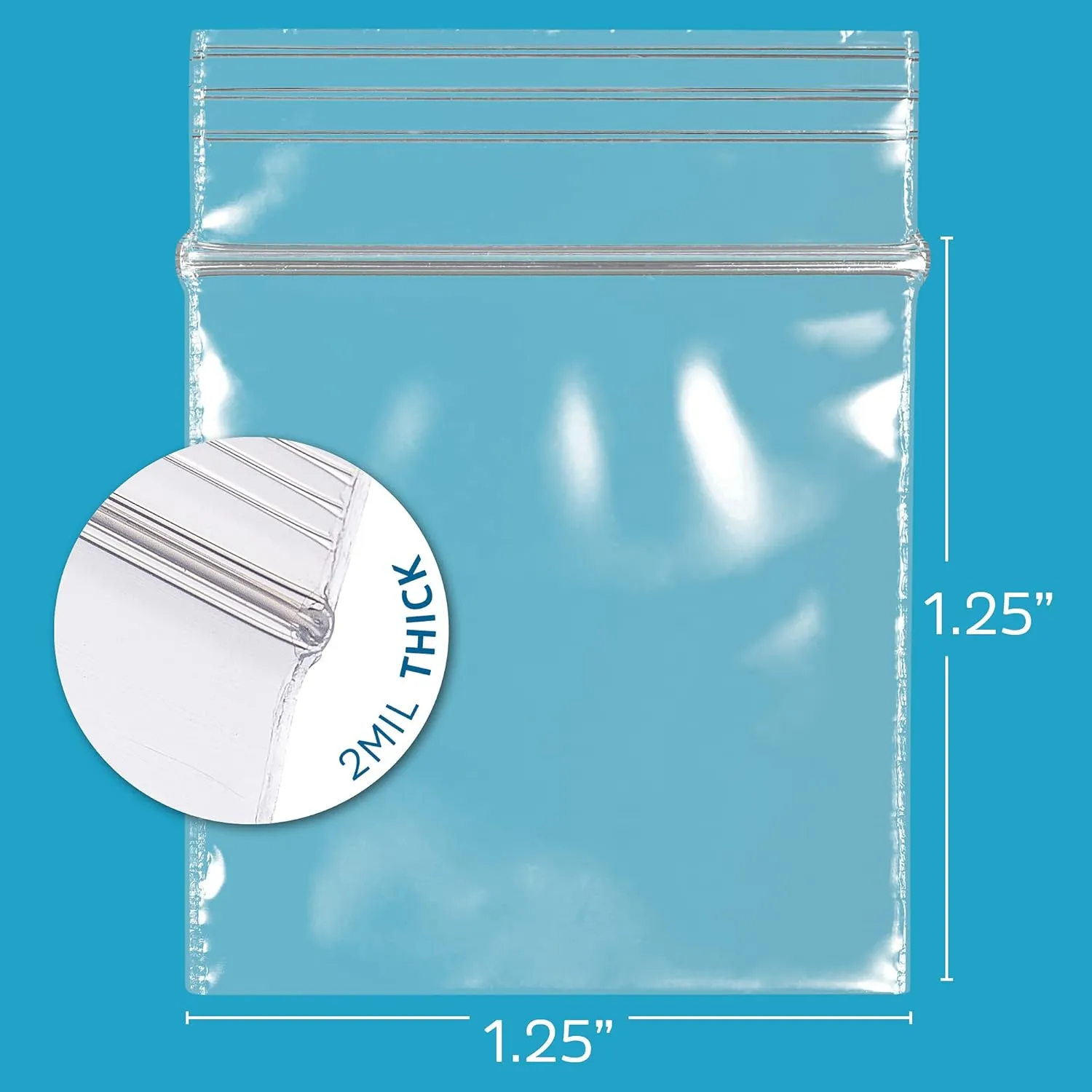 1000 Count - 1.25" x 1.25" Small Zip Bags, Mini Reclosable Zipper Baggies, 2 Mil, Clear Plastic Resealable Storage Bags with Zip Top Lock for Packaging Jewelry, Diamonds, Pills, Beads, Seeds - GPI