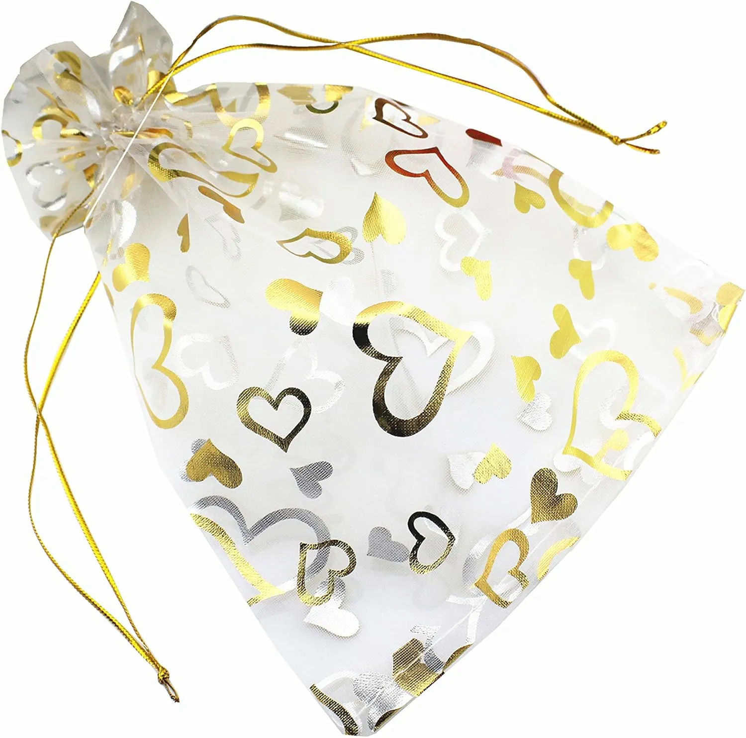 100pcs 7 x 9 Organza Bag, Flower Heart Gift Pouch for Jewelry, Candy, Wedding Favor