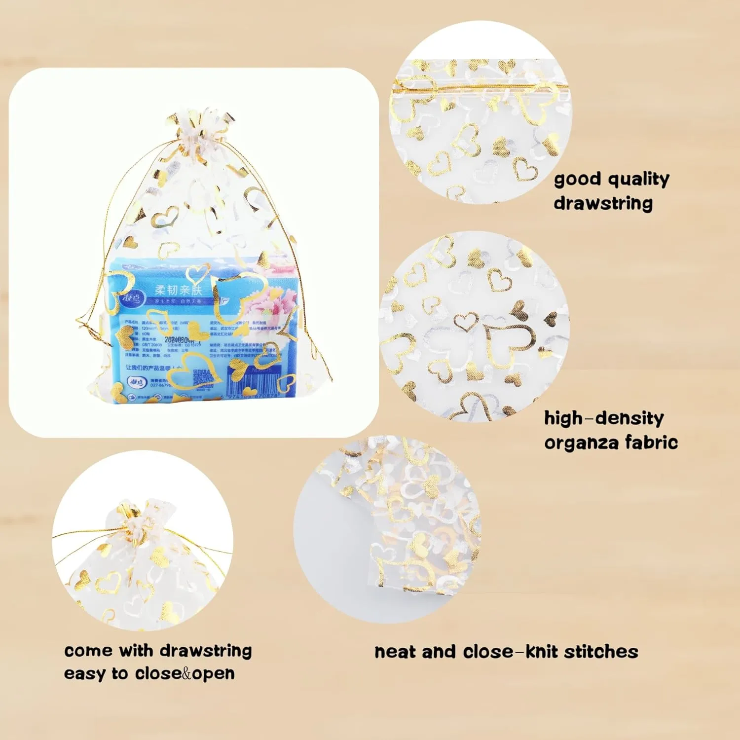 100pcs 7 x 9 Organza Bag, Flower Heart Gift Pouch for Jewelry, Candy, Wedding Favor