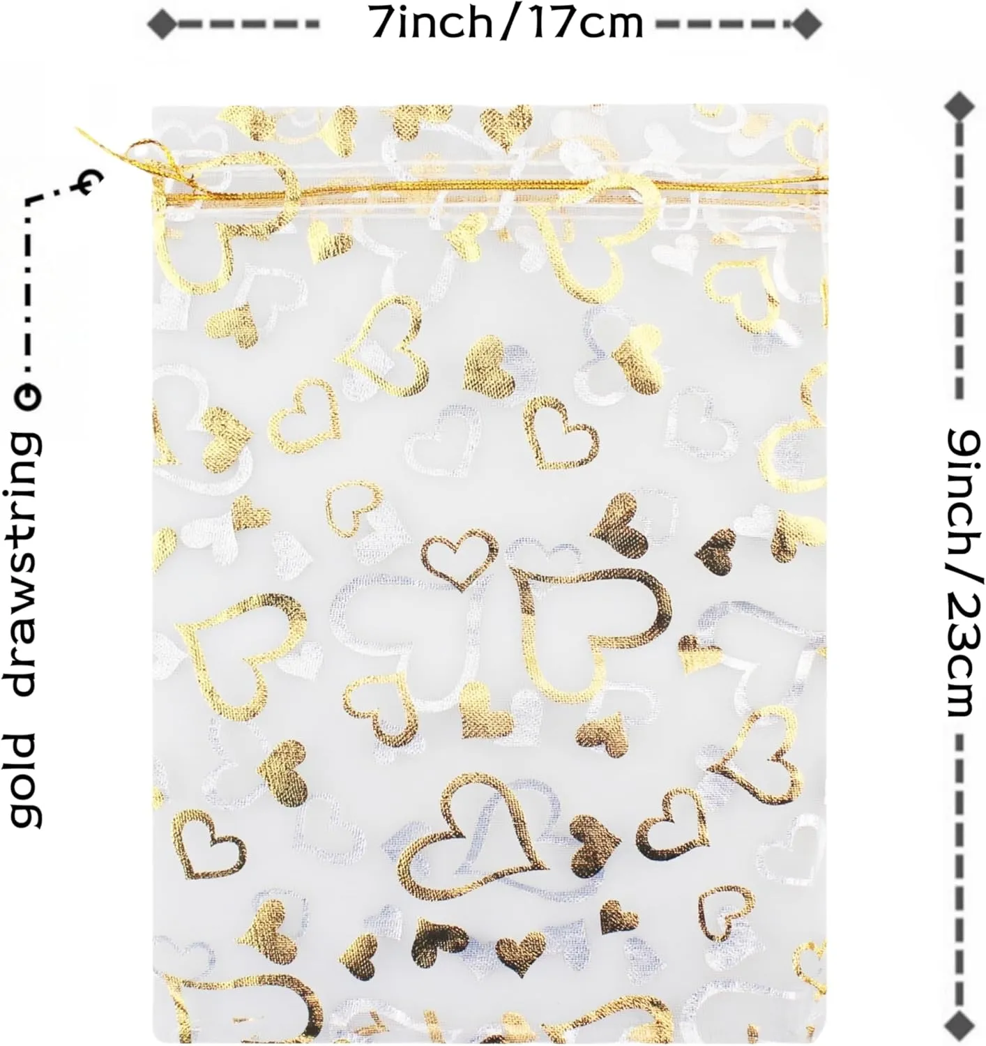 100pcs 7 x 9 Organza Bag, Flower Heart Gift Pouch for Jewelry, Candy, Wedding Favor