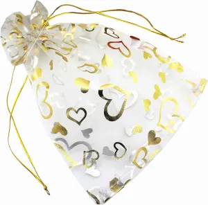 100pcs 7 x 9 Organza Bag, Flower Heart Gift Pouch for Jewelry, Candy, Wedding Favor