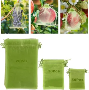 100PCS Fruit Protection Bags Green Netting Cover Bags Reusable Drawstring Mesh Fruit Protectors for Mangoes Tomatoes Fruit Trees Veggies Garden Plant Flower(4 x 6, 6 x 8, 8 x 12inch)