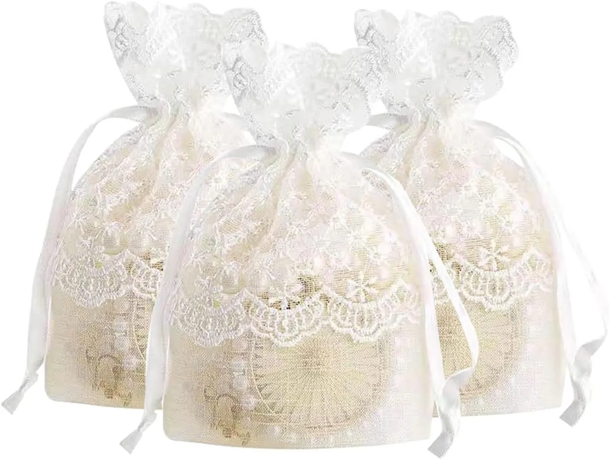 10Pcs Small Organza Drawstring Pouch,Organza Drawstring Bag White White lace Drawstring Bag Suitable for Mother's Day gifts,Wedding gifts