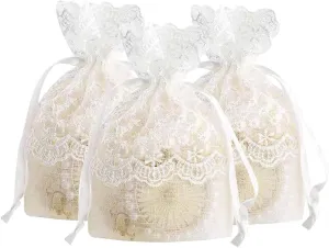 10Pcs Small Organza Drawstring Pouch,Organza Drawstring Bag White White lace Drawstring Bag Suitable for Mother's Day gifts,Wedding gifts