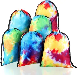 12 Pack Tie Dye Drawstring Gift Bags 9.8 x 7 Inch party favor bags Reusable Colorful Snacks Bags Small Candy Goodie Treat Package for kids birthday decorations Tie Dye Dancing Supplies