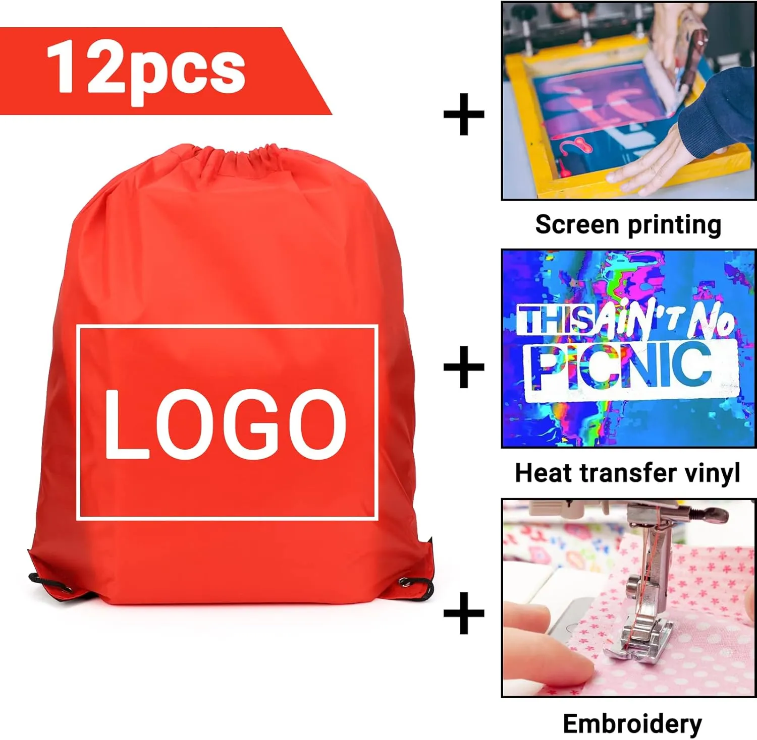 12 Pieces Red Drawstring Bags, 13x17 Inch Polyester Non-nylon Sport Cinch Bags, Bulk Draw String Backpack Sport Storage Bags for Men Women Gym Trip Party Favors Gift