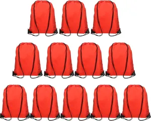 12 Pieces Red Drawstring Bags, 13x17 Inch Polyester Non-nylon Sport Cinch Bags, Bulk Draw String Backpack Sport Storage Bags for Men Women Gym Trip Party Favors Gift