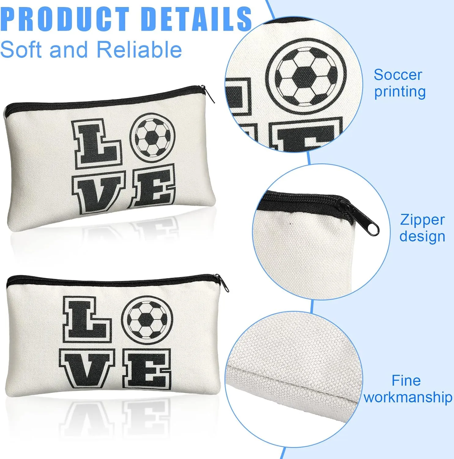 12 Pieces Soccer Makeup Bag Cosmetic Bag with Words Soccer Travel Storage Portable Storage Case Toiletry Accessories with Zippers for Players Teams Women Girls