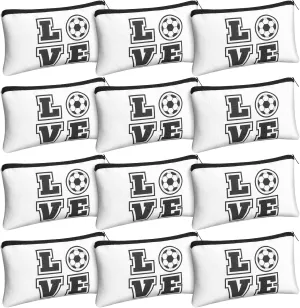 12 Pieces Soccer Makeup Bag Cosmetic Bag with Words Soccer Travel Storage Portable Storage Case Toiletry Accessories with Zippers for Players Teams Women Girls