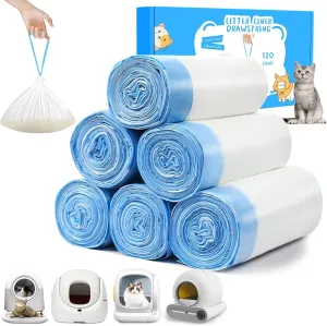 120 Count Cat Litter Bags for Automatic Litter Box, Extra-Thick Drawstring Bags for MeoWant MW-SC01 and MW-SC02, Self-Cleaning Box Liners, 19.7" x 17.7"