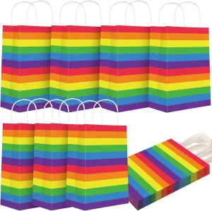 18 Pieces Rainbow Pride Flag Gift Bags Paper Bags with Handles for Gay Pride Lesbian LGBT Awareness Month Party Supplies, Rainbow Striped Party Favor Gift Bags for Wedding, Birthday and Party Supplies