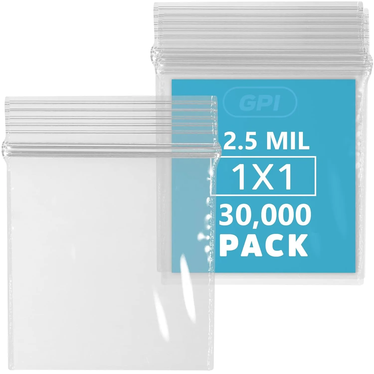 1" X 1" 30,000 Count Clear Plastic Reclosable Zip Bags, Bulk, 2.5 Mil Durable Poly Baggies with Resealable Zip Top Lock for Pills, Meds, Jewelry, Travel, Storage, Packaging & Shipping - GPI