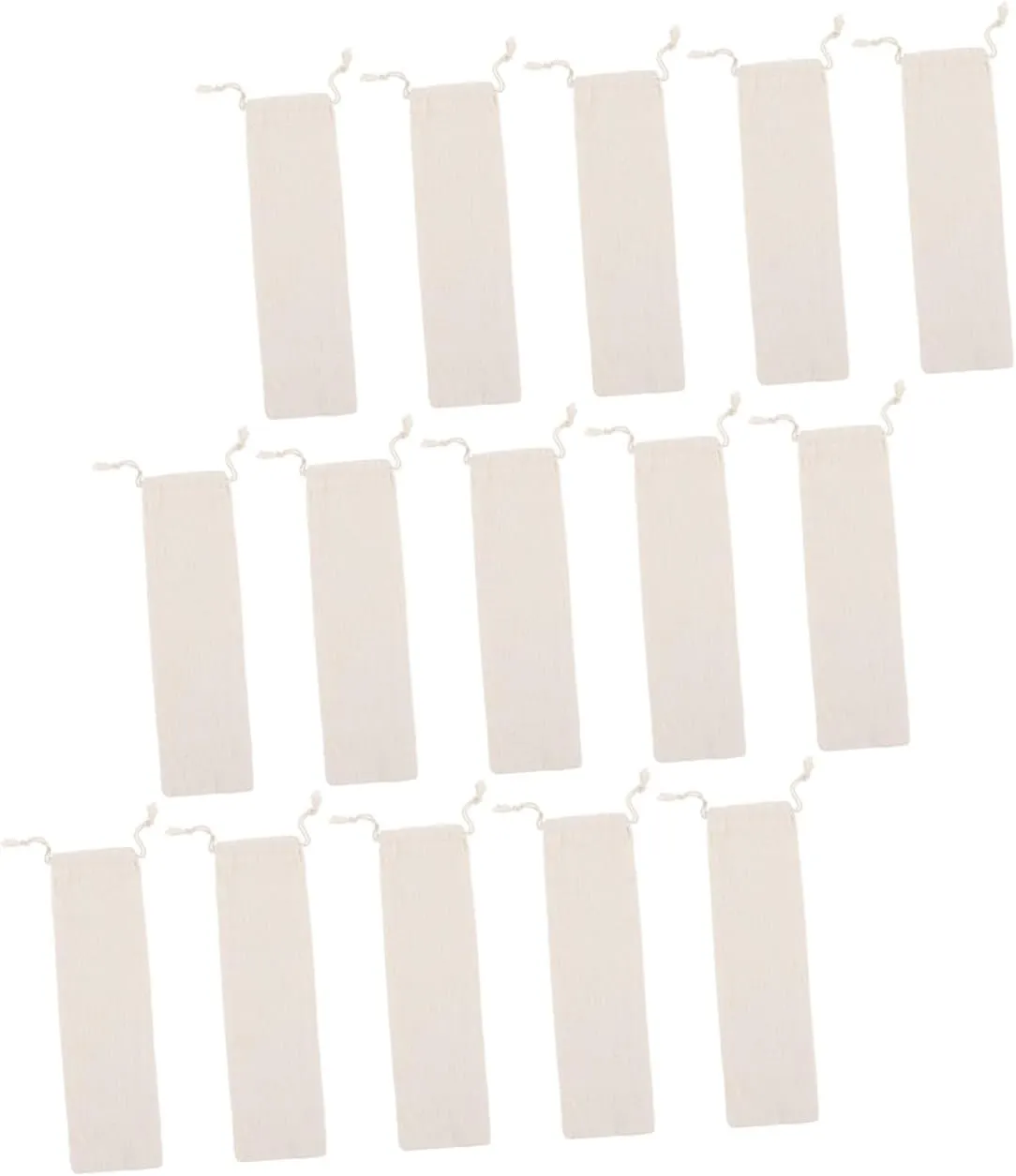 1set Cotton Drawstring Storage Pouch for Straws Cutlery Tableware Dust Beige Bag for Home Party Travel Use 15pcs