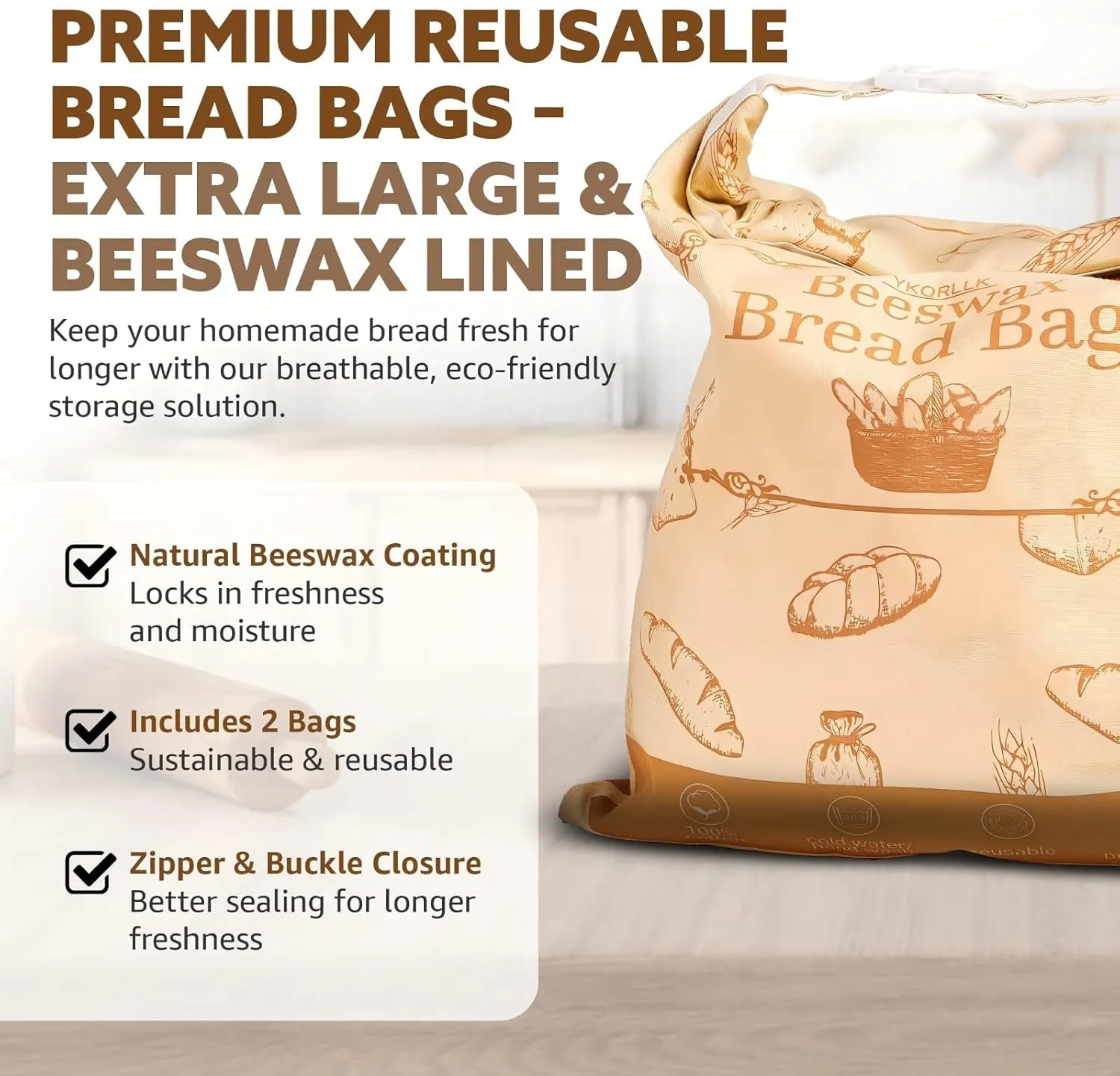 2 packs Reusable Beeswax Bread Bags - Sourdough Storage Bags & Homemade BreadStorage Wrap, Food Baking Beeswax Bag,Sourdough BagBeeswax BagSourdough Storage