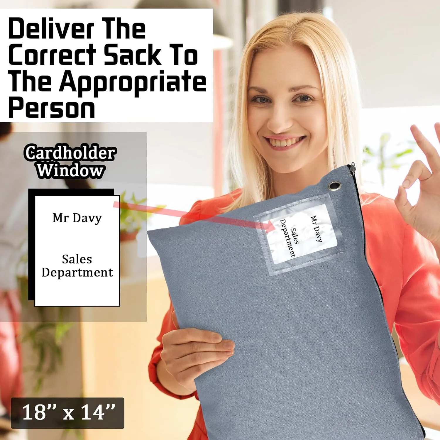 2 Pcs Interoffice Mailer Canvas Transit Sack Zipper Bag 18" x 14" Large Zipper Pouch with Grommet Interoffice Mail Bag (Gray)