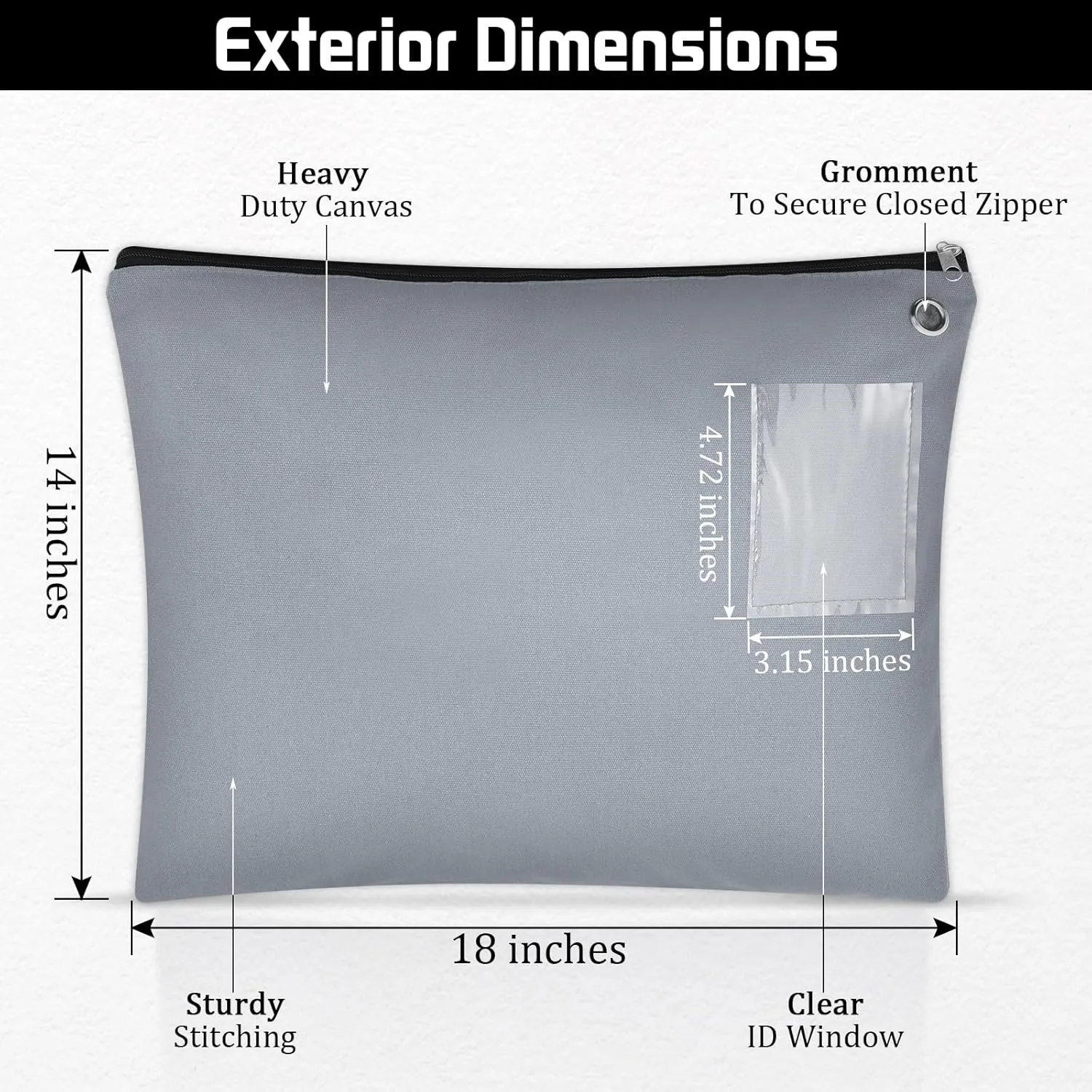 2 Pcs Interoffice Mailer Canvas Transit Sack Zipper Bag 18" x 14" Large Zipper Pouch with Grommet Interoffice Mail Bag (Gray)