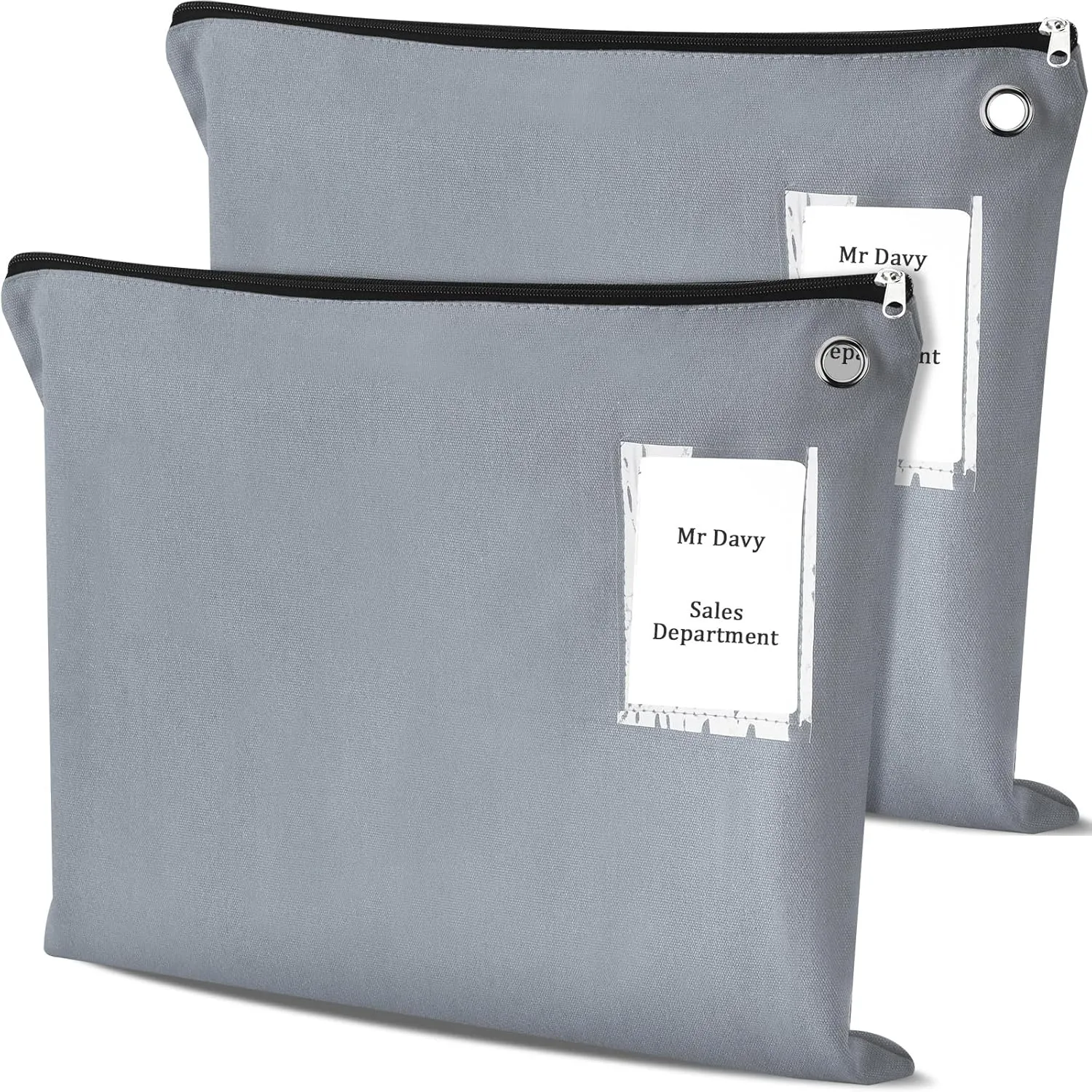 2 Pcs Interoffice Mailer Canvas Transit Sack Zipper Bag 18" x 14" Large Zipper Pouch with Grommet Interoffice Mail Bag (Gray)