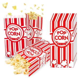 200 Pcs Red Paper Popcorn Bags, Reusable, Leak-Proof, Lightweight, Fold Top Closure, Movie Theater Style, Perfect for Cinema, Home, Parties