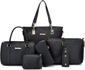 2025 Fashionable Woven Pattern 6-Piece Bag Set Trendy and Versatile Handbag Set for Women