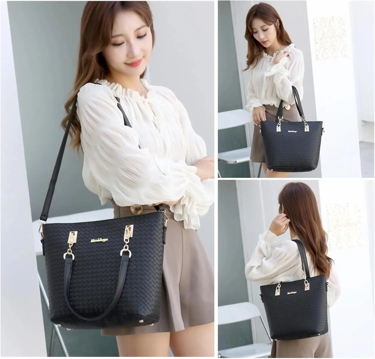2025 Fashionable Woven Pattern 6-Piece Bag Set Trendy and Versatile Handbag Set for Women