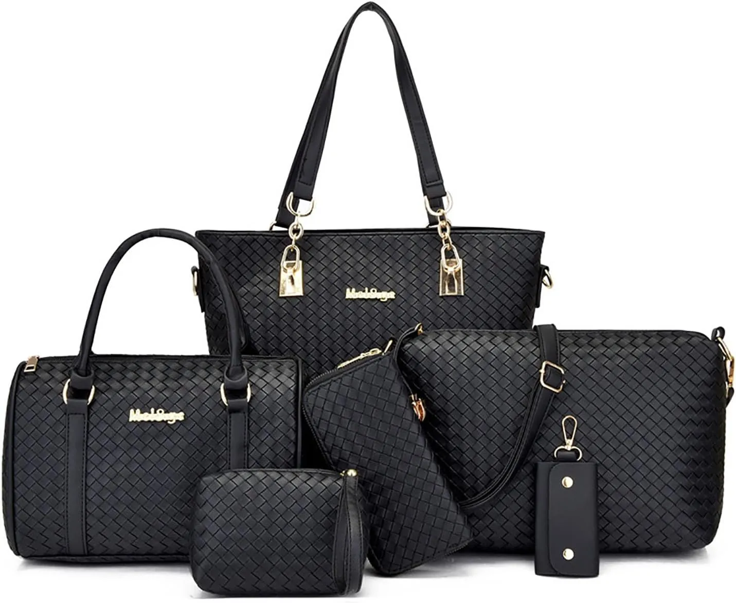 2025 Fashionable Woven Pattern 6-Piece Bag Set Trendy and Versatile Handbag Set for Women