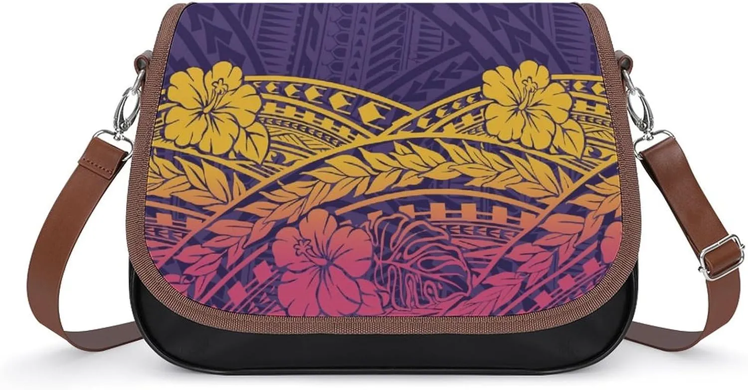 2025 Pacific Island Holiday Fashion Women'S Bag Polynesian Tribal Pattern Floral Print Leather Crossbody Bag