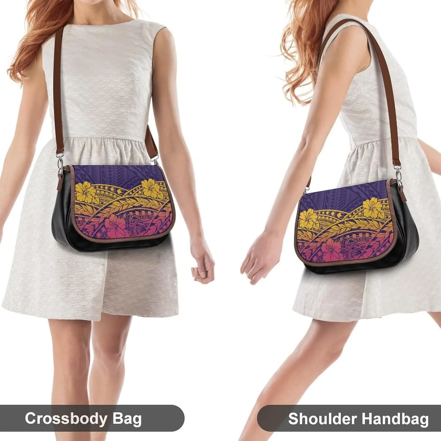 2025 Pacific Island Holiday Fashion Women'S Bag Polynesian Tribal Pattern Floral Print Leather Crossbody Bag