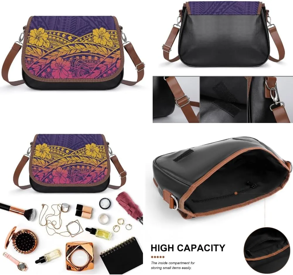 2025 Pacific Island Holiday Fashion Women'S Bag Polynesian Tribal Pattern Floral Print Leather Crossbody Bag