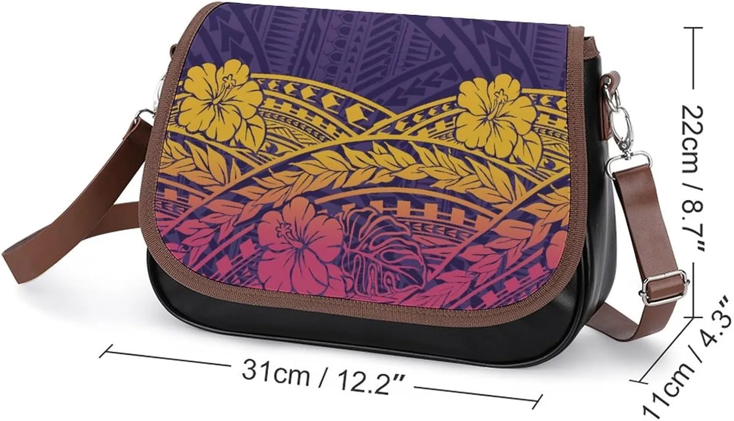 2025 Pacific Island Holiday Fashion Women'S Bag Polynesian Tribal Pattern Floral Print Leather Crossbody Bag
