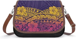 2025 Pacific Island Holiday Fashion Women'S Bag Polynesian Tribal Pattern Floral Print Leather Crossbody Bag