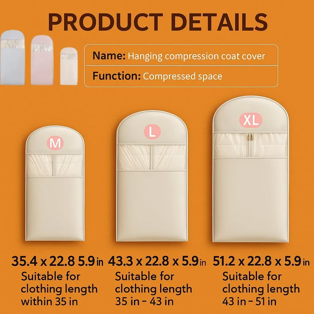2025 Space Saving Hanging Garment Bag with Self Compression Zipper, Otherwise Space Saving Garment Bag for Down Coat, Hanging Storage Bags for Clothes (Blue,L)
