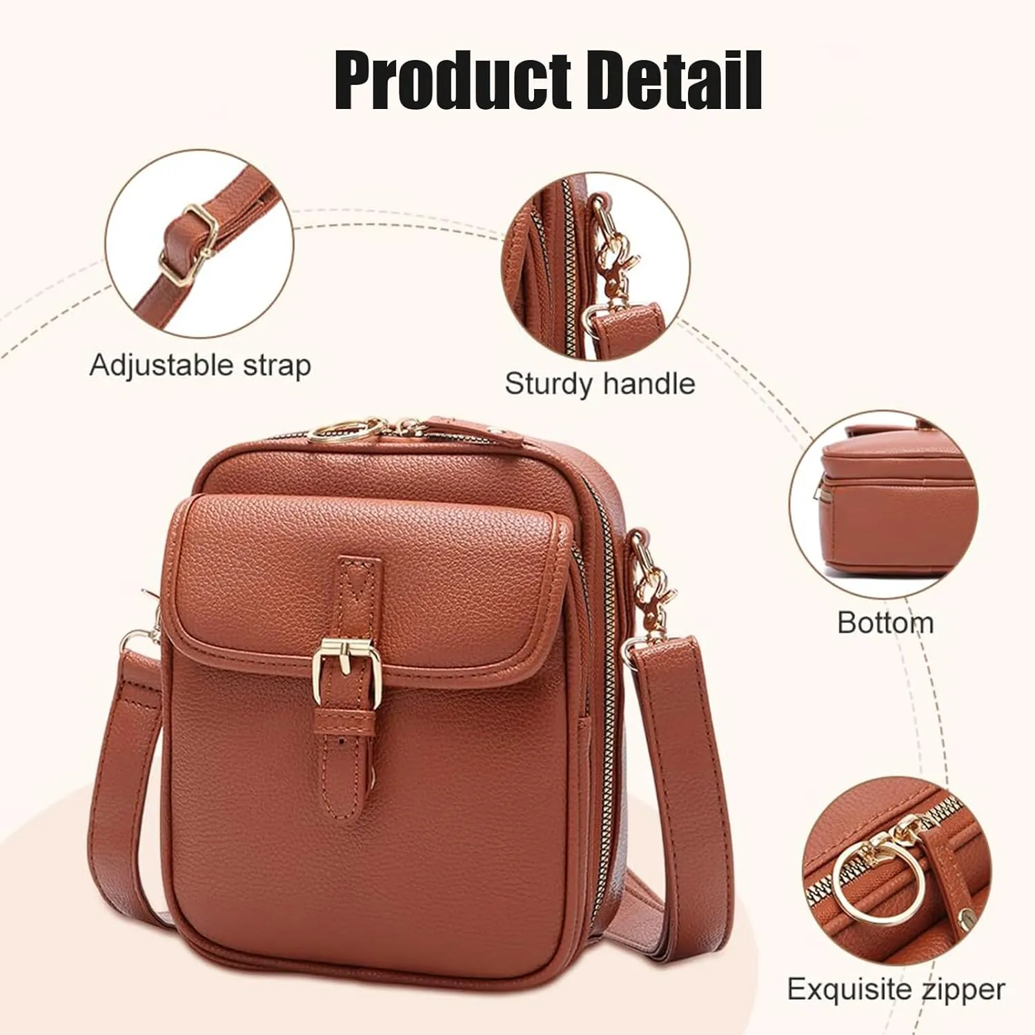 2025 Vintage Double Layer Large Capacity Mini Messenger Bag, Leather Small Purse Crossbody Shoulder Bag for Women Men