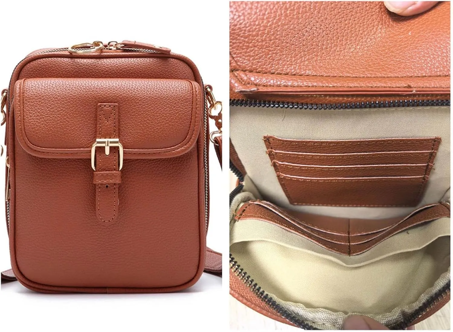 2025 Vintage Leather Crossbody Messenger Bag, Large Capacity Double Layer Shoulder Bag, Small Purse for Women and Men