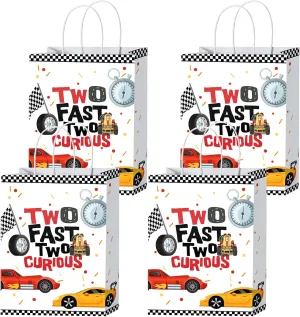20PCS Two Fast Two Curious Goodie Bags Car Themed Happy 2nd Birthday Party Decorations Baby Shower Racing Car Themed Candy Treat Bags with Handles Cheers to 2 Year Old Birthday Party Decor Sign