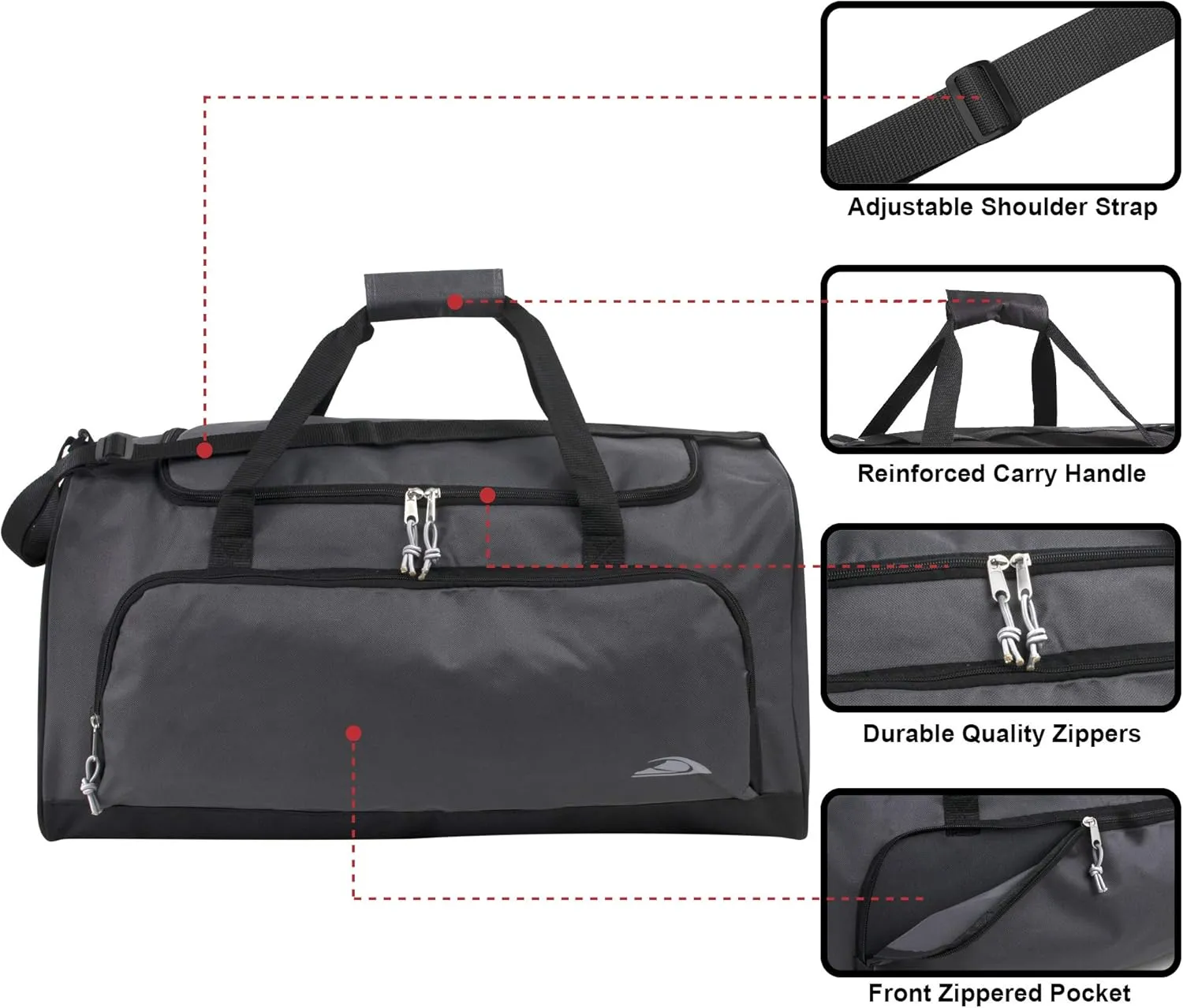 (24 Pack) Bulk 55 Liter, 24 Inch Lightweight Canvas Duffle Bags for Men & Women For Travel, Sports, Homeless Bulk (All Gray Pack)