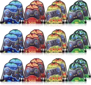 24 Pcs Drawstring Bags - Video Game Party Favor Bags 10 x 12 Inch for Level Up Party Supplies and Gifts