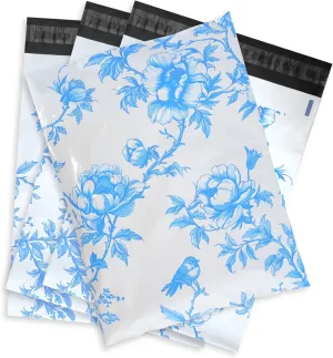 25 Pack 3.15 mil Blue Floral Chinoiserie Biodegradable Poly Mailers 10x13 Inch Flat Shipping Bags Self-Seal Thick Envelope Packaging Bag Envelopes for Small Business Shipping Supplies