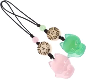 2pcs Jade Fox Pendant Phone Charm Beaded Keychain for Bag Decor Cute Charms for Keychains