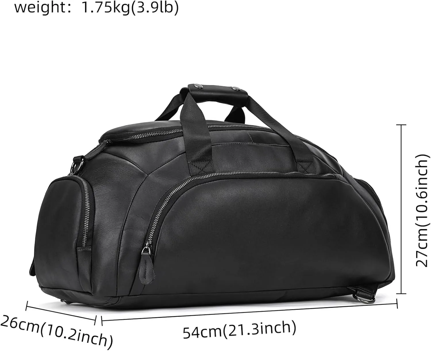 3 in 1 Genuine Leather Travel Bag Garment Duffel Bags, Versatile Convertible Backpack Carry on Gym Handbag with Shoe Compartment Shoulder Bag for Adult Men & Women, Black