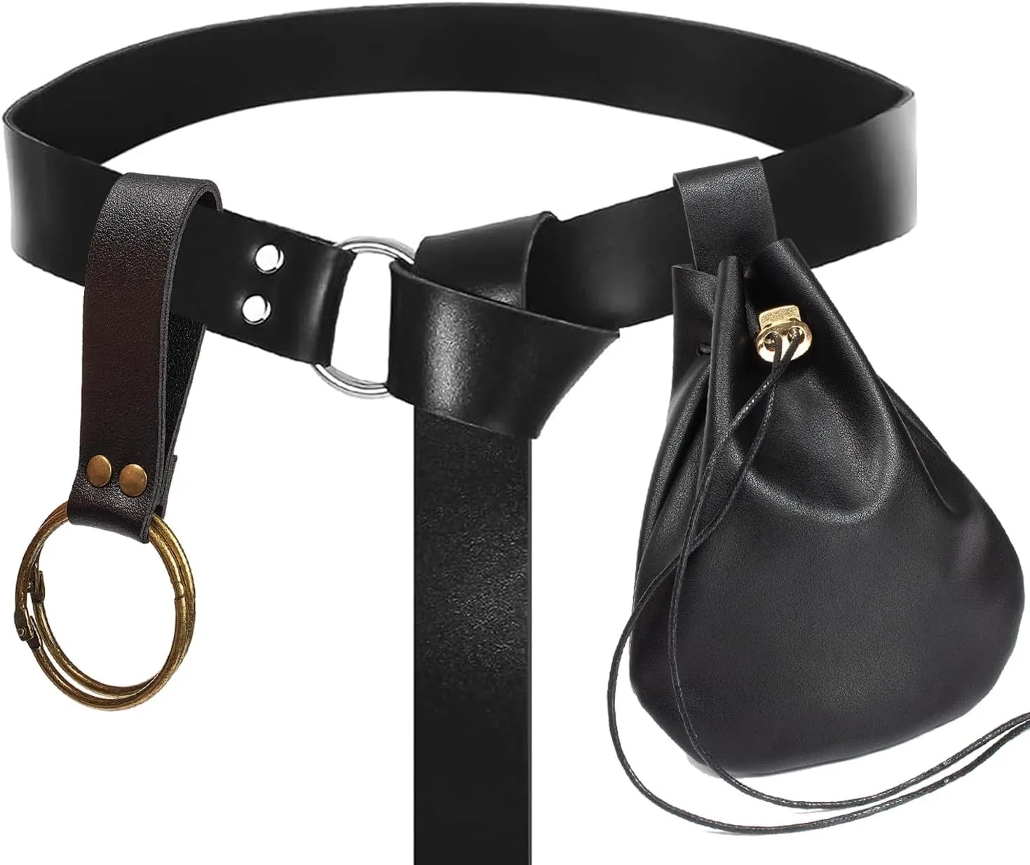 3 Pcs Halloween Renaissance Belt Pouch Coin Purse Phone Holder Skirt Hikes Medieval Viking Pirate Leather Belt Costume Sets (Black)
