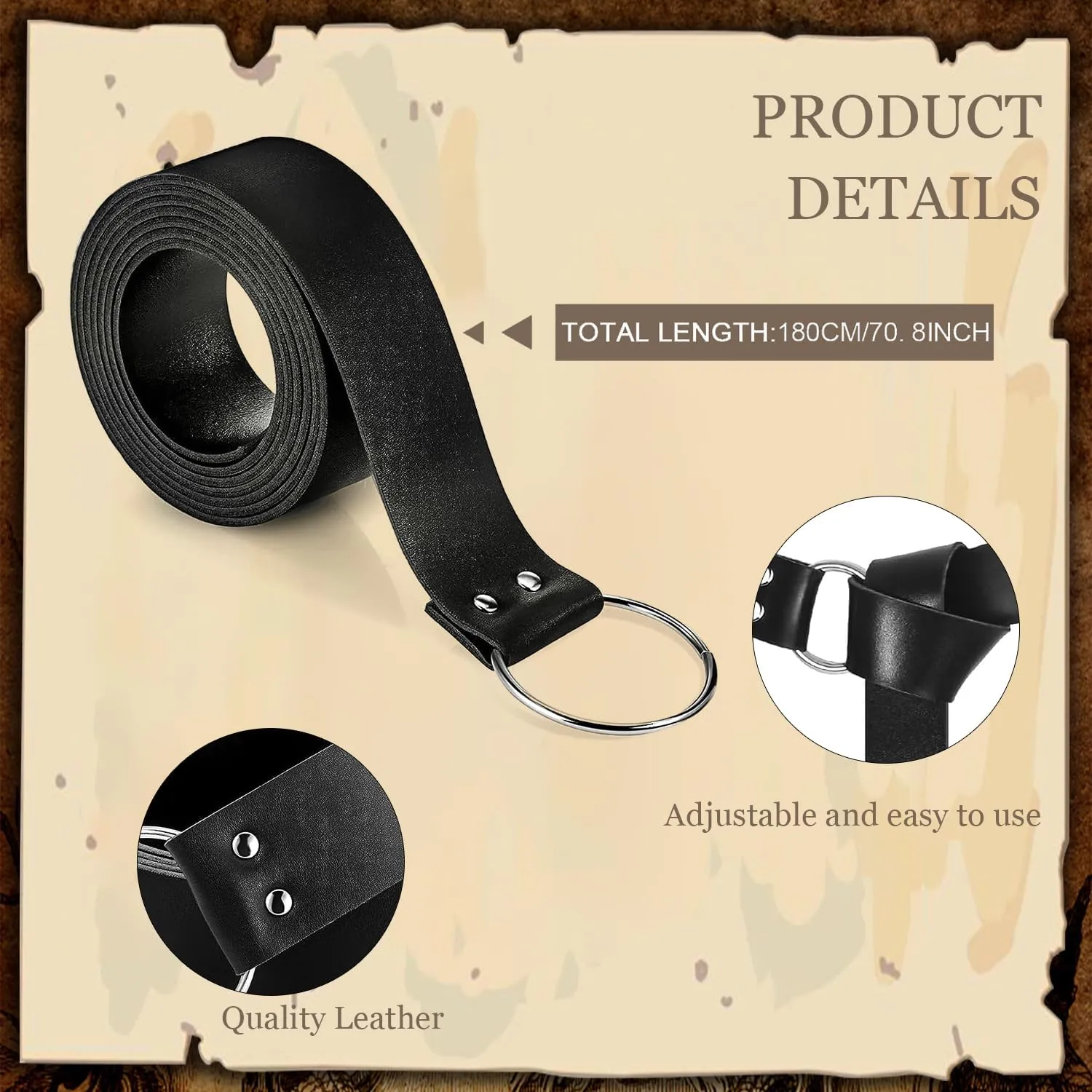 3 Pcs Halloween Renaissance Belt Pouch Coin Purse Phone Holder Skirt Hikes Medieval Viking Pirate Leather Belt Costume Sets (Black)