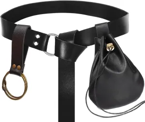 3 Pcs Halloween Renaissance Belt Pouch Coin Purse Phone Holder Skirt Hikes Medieval Viking Pirate Leather Belt Costume Sets (Black)