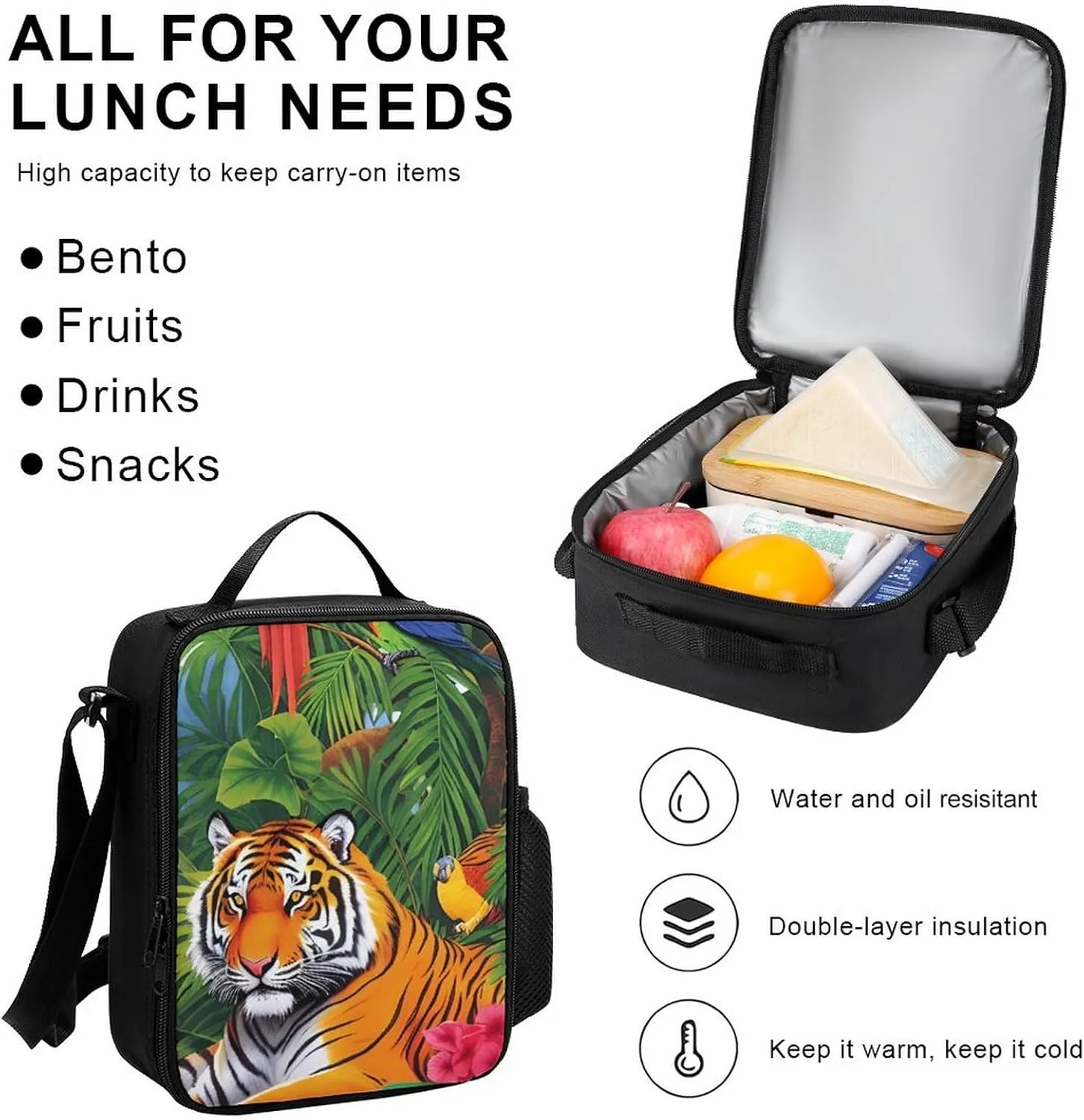 3 Pcs Rucksacks King Of The Tiger Tropical Rainforest Landscape Jungle Parrot Birds Art Camping Outdoor Backpack Sets - Large Capacity Multipurpose Business Anti-Theft Carry On Bag for Adults