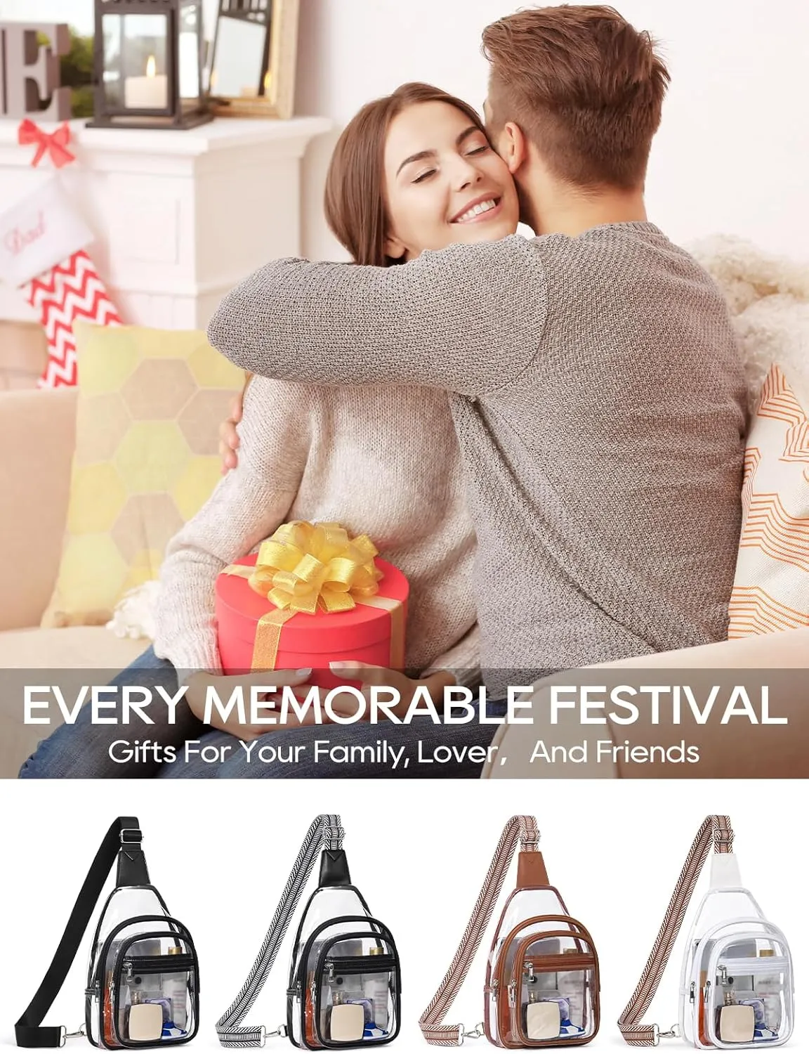 3 Pockets Clear Bag for Stadium Events Large Clear Sling Crossbody Backpack Fanny Pack Concert Purses for Women Men