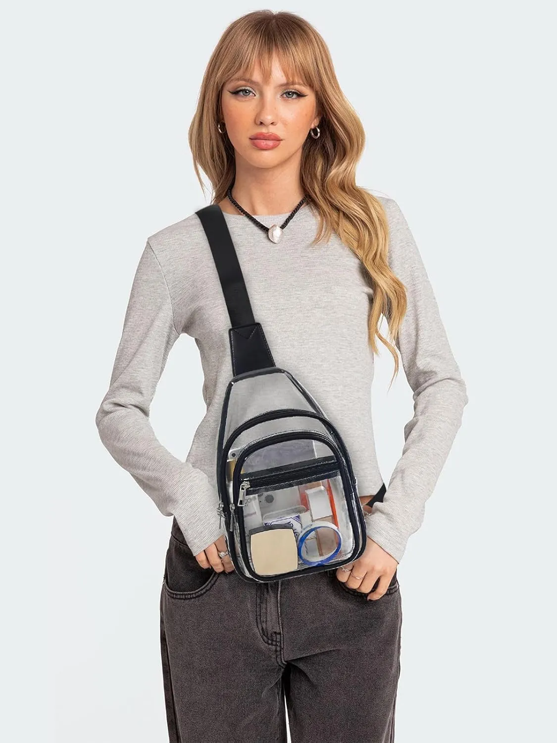 3 Pockets Clear Bag for Stadium Events Large Clear Sling Crossbody Backpack Fanny Pack Concert Purses for Women Men